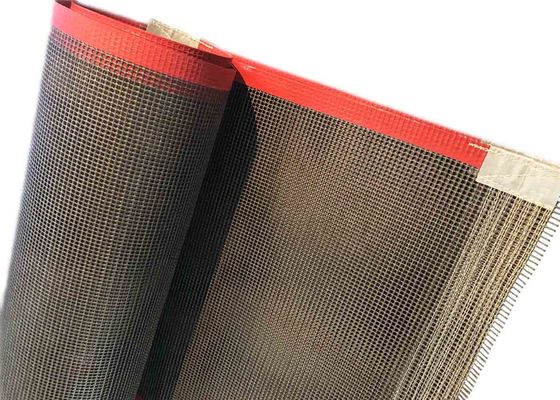 10 × 10 MM PTFE Teflen Mesh Curved Conveyor Belt Coated Fiberglass Red Edge