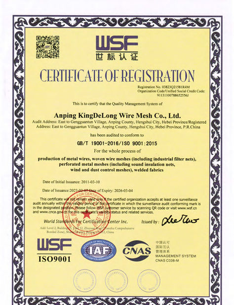 China Anping Kingdelong Wire Mesh Co.,Ltd Certification
