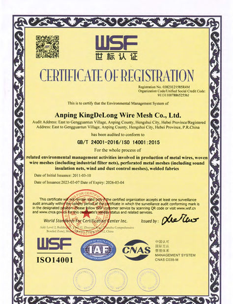 China Anping Kingdelong Wire Mesh Co.,Ltd Certification